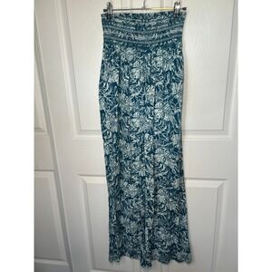 RE WASH Women's Teal Floral Wide Leg Smocked Waist Palazzo‎ Pants Size Medium